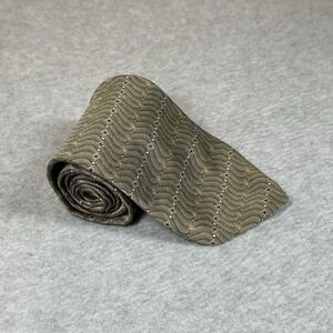 Bill Robinson Mens Neck‎ Tie Green Geometrical Diamond Wave Stripe 100% Silk